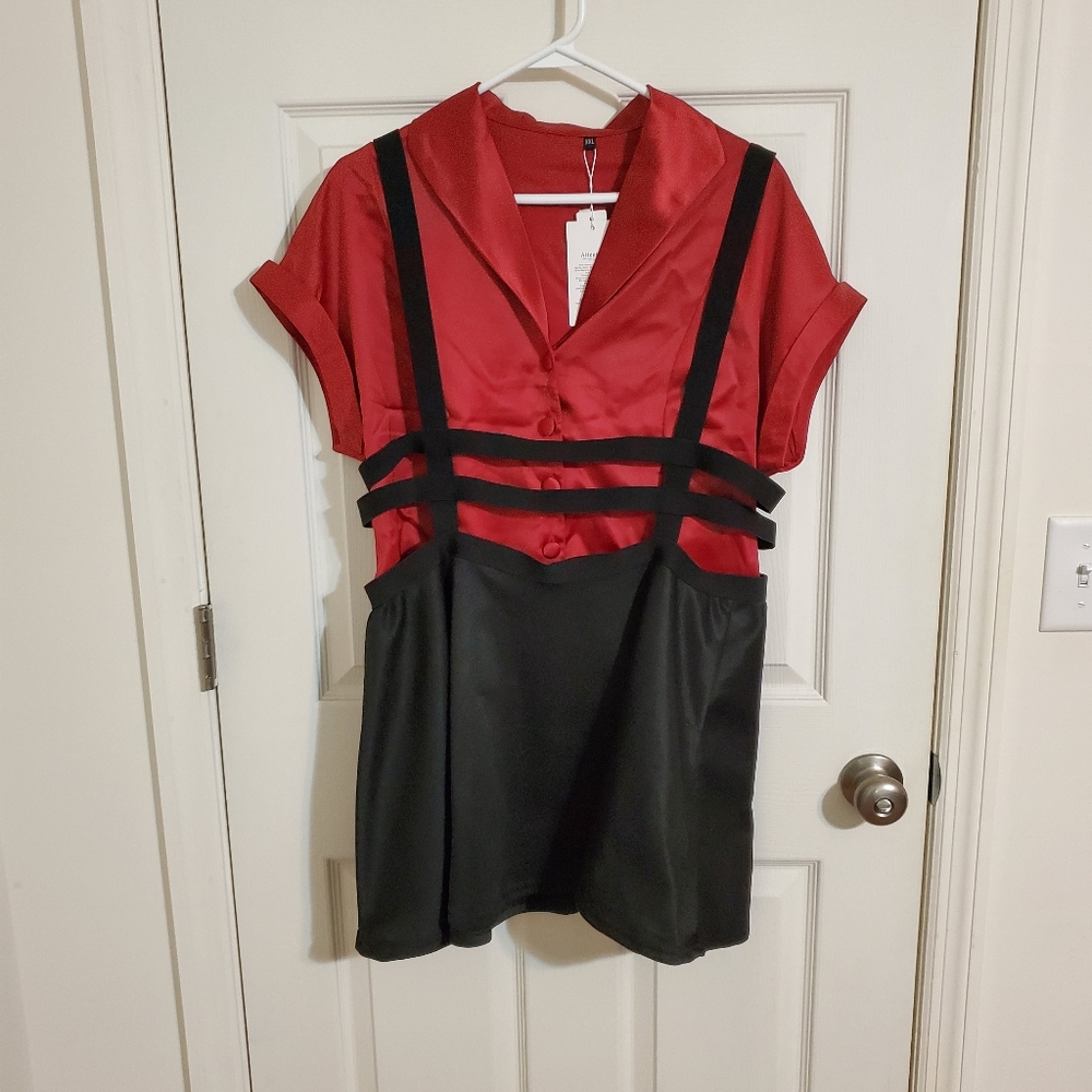 Women's black suspender skater mini skirt